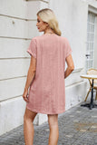 Solid Color Crew Neck Short Sleeve Pocket Dress