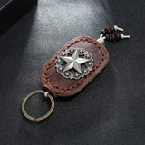 Vintage Five-Pointed Star Leather Car Keychain_Cwmm5024