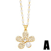 FASHIONABLE DIAMOND INLAID FLOWER PEARL NECKLACE_CWAJE0917