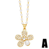 FASHIONABLE DIAMOND INLAID FLOWER PEARL NECKLACE_CWAJE0917