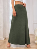 Solid Color High Waist Base Long Textured Skirt