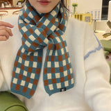 COLORBLOCK CHECKERED KNIT SCARF FOR WOMEN_CWASC1268