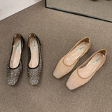FLAT SQUARE TOE RHINESTONE BREATHABLE FAIRY FLATS_CWSHF0122