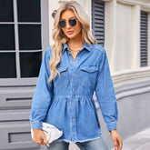 Washed Denim Shirt With Raw Edge