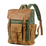 Unisex Waxed Canvas Laptop Backpack With Leather_Cwab5535