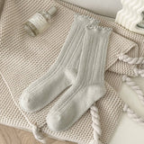 Warm Solid Color Ruffled Cute Mid-Calf Socks_Cwms1070