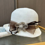 KNITTED SUNSHADE MESH FLOWER BOW BUCKET HAT_CWAH1212
