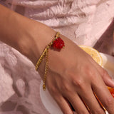 ELEGANT 18K GOLD FLAT CHAIN WITH RED GLASS CHARM_CWAJE4746