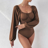 Square Neck Long Sleeve Puffed Sleeve Jumpsuit