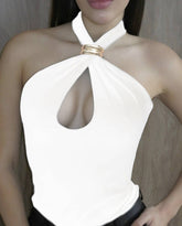 Solid-Colored Metal-Decorated Fitted Top