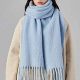 ICELAND BLUE WOOL SCARF LONG WINTER TASSEL WRAP_CWASC1097