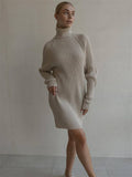 Thickened Striped Solid-Color Knitted Dress
