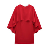 Womens Elegant Cape Sleeve Short Dress