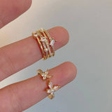 GOLD MULTI LAYER HOLLOW ZIRCONIA SHELL PEARL RING_CWAJE3101