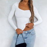 Womens Slim-Fit U-Neck Long Sleeve Top