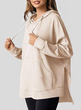 Waffle Knit Side Split Pullover With Pockets