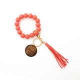LEOPARD WOOD BEAD BRACELET WITH TASSEL KEYCHAIN_CWAB5013