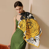 FLORAL PRINT SATIN SCARF FOR WOMEN LARGE SQUARE_CWASC0198