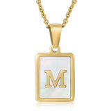 Cwaje1917_Square Stainless Steel White Shell Letter Necklace