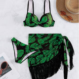 PRINTED TASSEL WRAP SKIRT THREE PIECE SWIMSUIT_CWMW0335