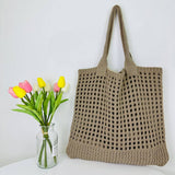 Cwab5059_Solid Color Hollow Bag Single Shoulder Woven Bag