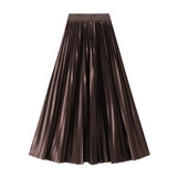 SLIMMING SHINY HIGH WAIST PLEATED MIDI SKIRT_CWBMS0329