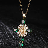 Zirconia Pendan Virgin Mary Cross Necklace_Cwmm5867