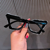 BLACK FRAME CAT EYE GLASSES WITH RHINESTONES_CWASG0764