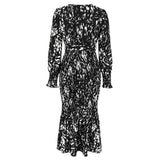 V-Neck Belted Floral Mermaid Maxi Dress