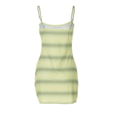Striped Low-Cut Halter Dress That Covers Buttocks