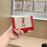 Cute Embroidered Dachshund Tricolor Trifold Wallet_Cwab06209