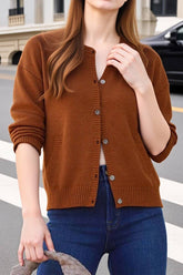 Cwocal00564_Solid Color Single-Breasted Knitted Cardigan Top