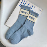 STRIPED COLOR BLOCK LETTERING SPORTS SOCKS_CWMS0964