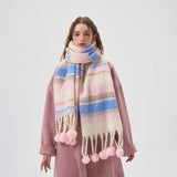 COZY COLORBLOCK STRIPE POM POM SCARF FOR WINTER_CWASC2341