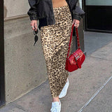 Split High-Waisted Leopard Print Hip Wrap Skirt