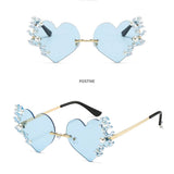 METAL RIMLESS PEARL HEART TEARS SUNGLASSES_CWASG0874