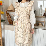 LINES COTTON AND LINEN PRINTED RUFFLED FLORAL APRON_CWMM5816