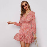 V-Neck Bubble Long Sleeve Skirt Dress