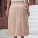 Womens Plus Size Slit High Waisted Skirt_Cwbms0098