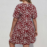 Waistline Holiday Daisy Print A Line Dress_Cwdsd3303