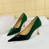 RETRO METAL BUCKLE SHALLOW POINTED TOE HIGH HEELS_CWSHH0097