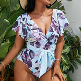 PLUS SIZE BIKINI RUFFLE PRINTED ONE PIECE SWIMSUIT_CWMW0590
