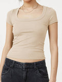 CLASSIC SQUARE NECK SHORT SLEEVE T SHIRT KNIT TOP_CWTSTS0349