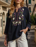 COTTON PLUS SIZE LOOSE EMBROIDERED TOP_CWTBLL0823