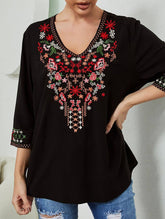 COTTON LOOSE DEEP V EMBROIDERED TOP_CWTBLL0818