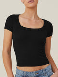 CLASSIC SQUARE NECK SHORT SLEEVE T SHIRT KNIT TOP_CWTSTS0349