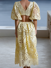 V Neck Cut Out Lace Embroidered Dress ??Elegant Women's Dress