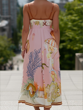 Vilamoura Marine Print Strappy Swing Sundress in Pink ??Summer Flowy Sleeveless Dress