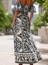 Bohemian One-Shoulder Maxi Dress ??Printed Flowy Summer Dress