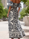 Bohemian One-Shoulder Maxi Dress – Printed Flowy Summer Dress